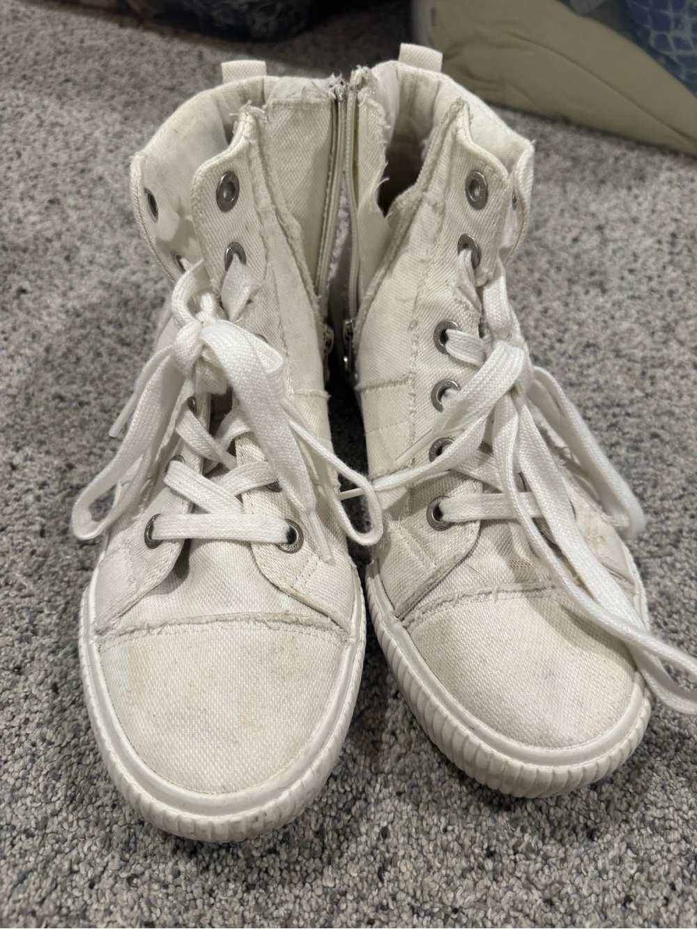Blowfish Off-White High-Top Canvas Sneakers with Side Zip